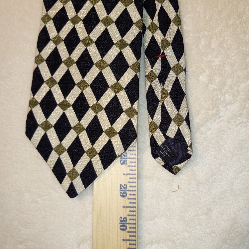 Mark Alexander Mens Tie 100% Italian Silk Made in U.S.A Brown Goemeteric stripes